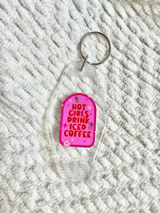 Hot girls drink iced coffee Motel Keychain